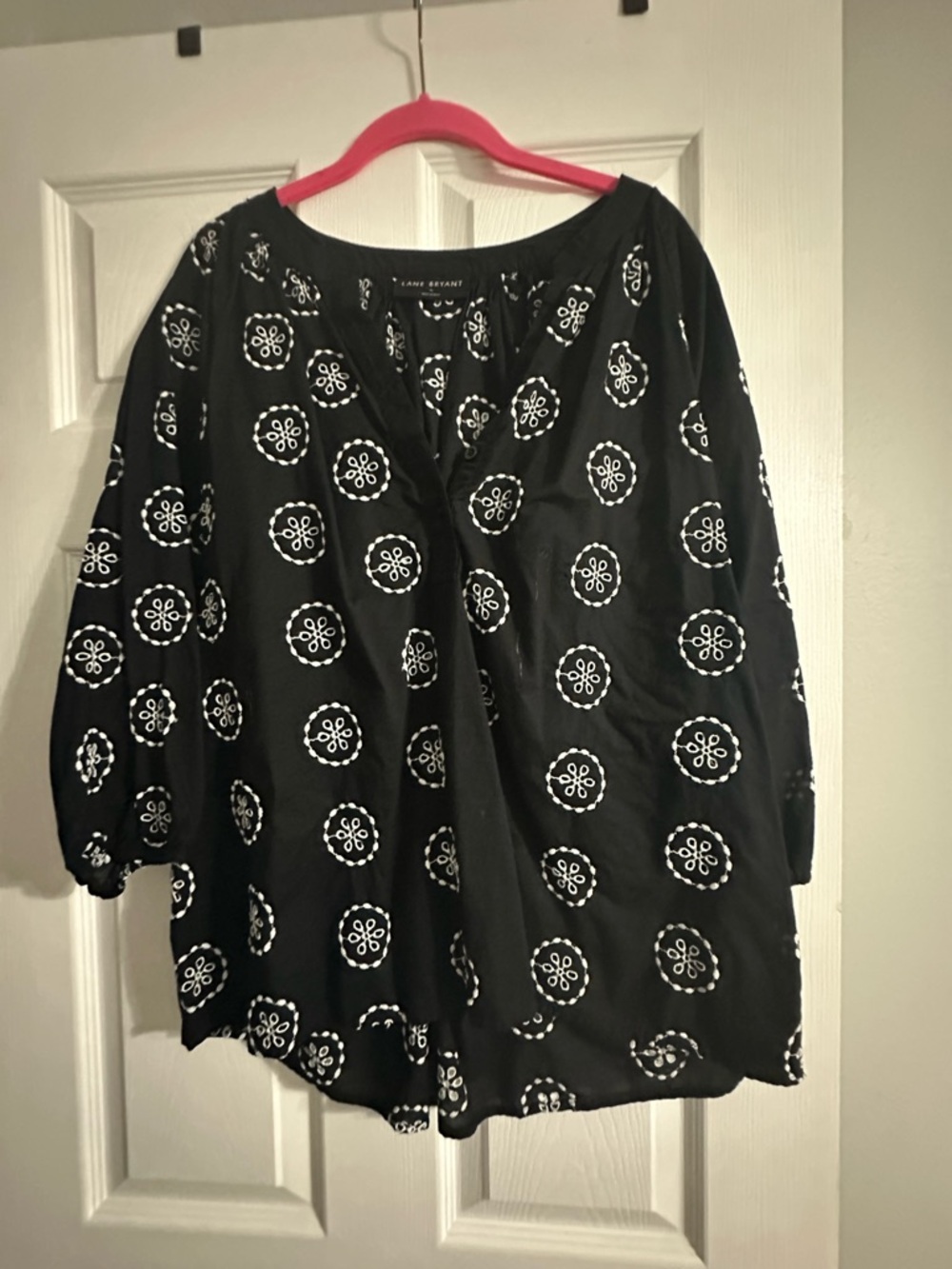 Lane Bryant Black Tunic with White Circular Embroidery